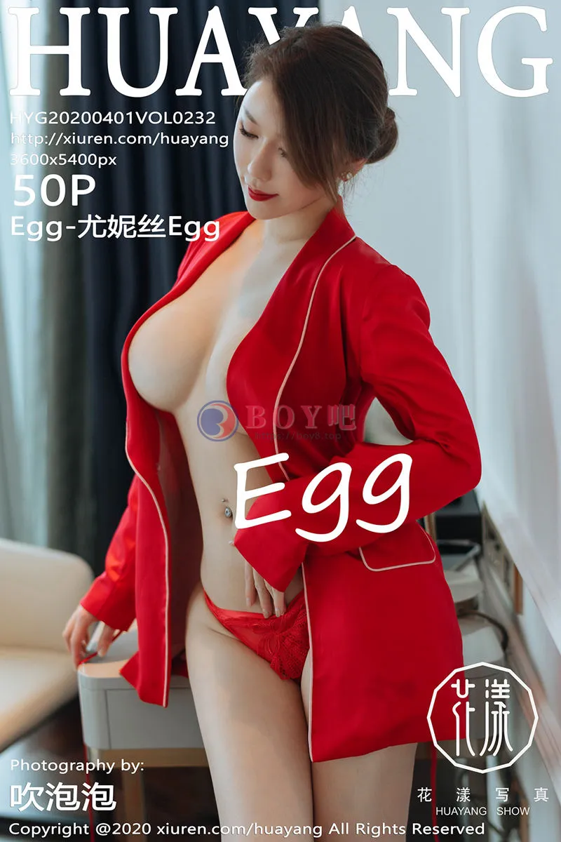 [HuaYang花漾] Vol.232 女神Egg_尤妮丝私房鲜艳红色服饰半脱真空露豪乳诱惑写真-BOY吧