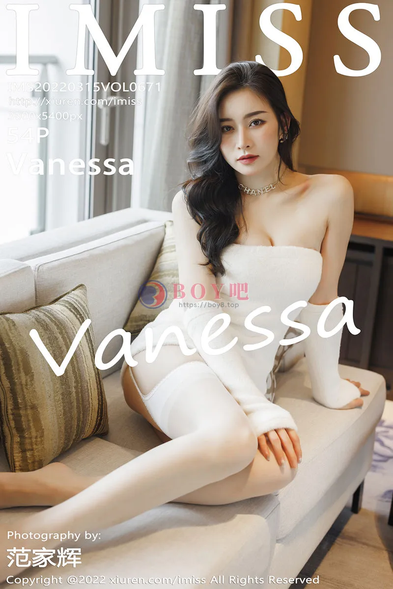 [IMiss爱蜜社] Vol.671 气质美女Vanessa私房半脱露白色蕾丝内衣配白丝吊袜诱惑写真-BOY吧