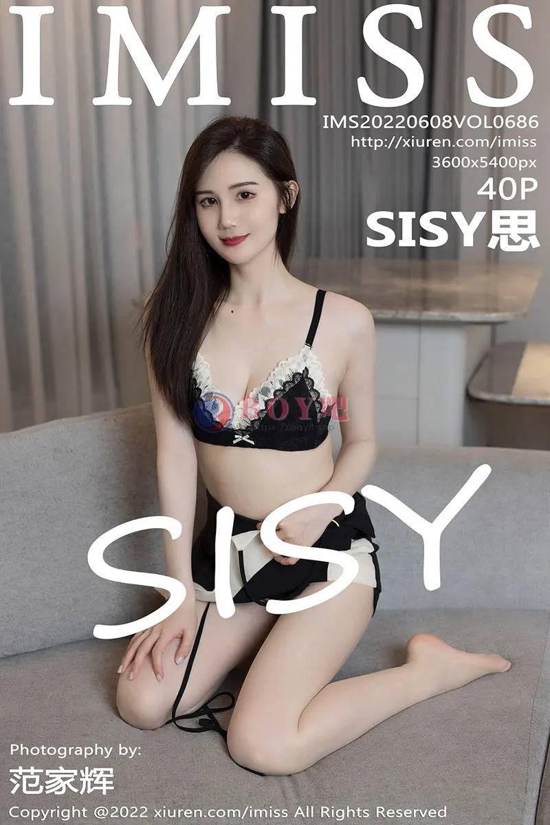 [IMiss爱蜜社] Vol.686 女神SISY思脱黑色吊带短裙露性感蕾丝内衣超薄肉丝诱惑写真-BOY吧