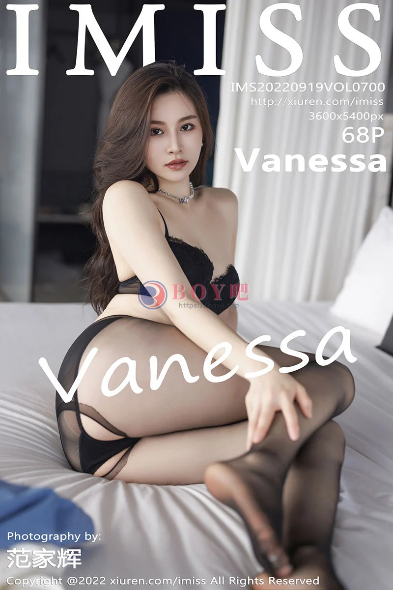 [IMiss爱蜜社] Vol.700 美女Vanessa性感白T配蓝短裙露蕾丝内衣配超薄黑丝诱惑写真-BOY吧