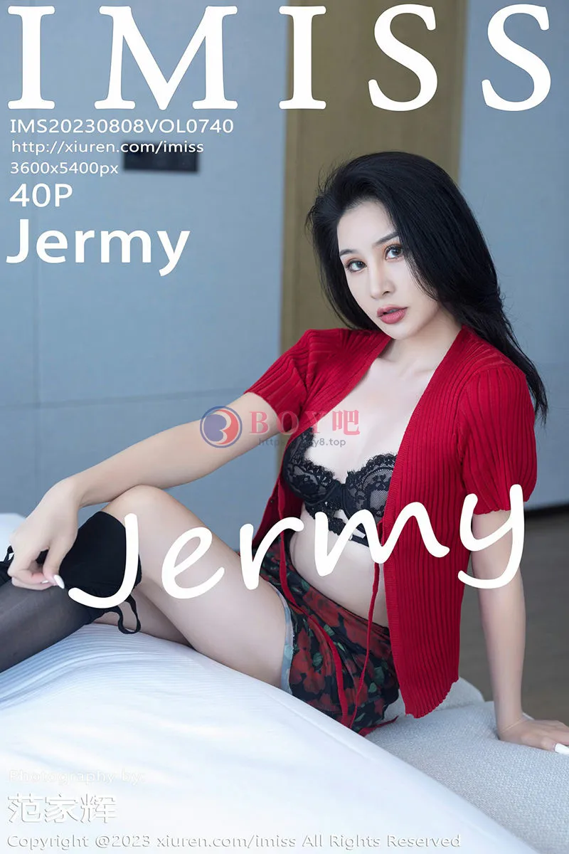 [IMiss爱蜜社] Vol.740 模特Jermy性感红色上衣露黑色蕾丝内衣秀曼妙身姿完美诱惑写真-BOY吧