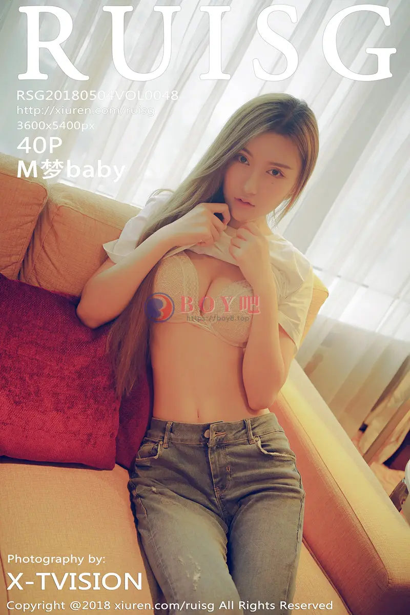 [RUISG瑞丝馆] Vol.048 嫩模M梦baby居家沙发上半脱牛仔裤秀蜜桃美臀香艳诱惑写真-BOY吧