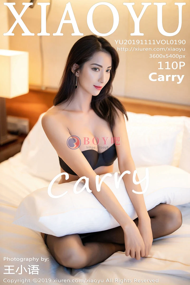 [XiaoYu语画界] VOL.190 女神Carry私房黑色内衣配吊带黑丝袜秀完美身材性感写真-BOY吧