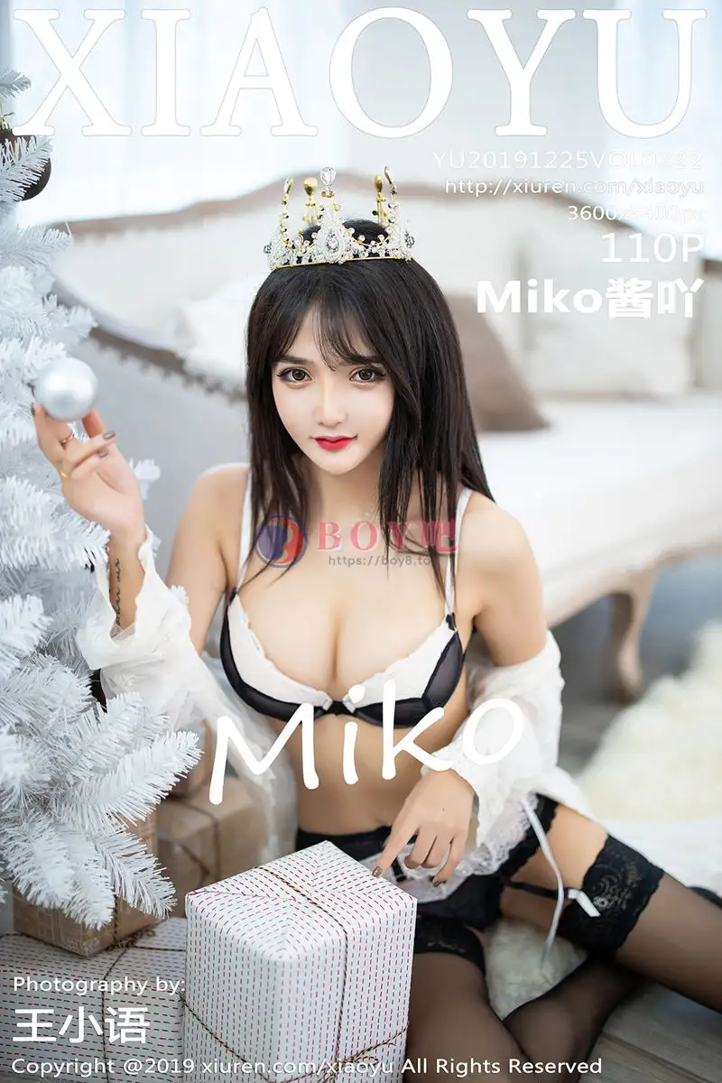 [XiaoYu语画界] VOL.222 女神Miko酱吖圣诞主题私房床上黑色吊带蕾丝袜惹火诱惑写真 - BOY吧-BOY吧