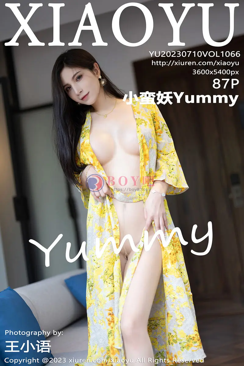 [XiaoYu语画界] Vol.1066 模特小蛮妖Yummy脱黄色图案连衣长裙露傲人豪乳遮点诱惑写真-BOY吧