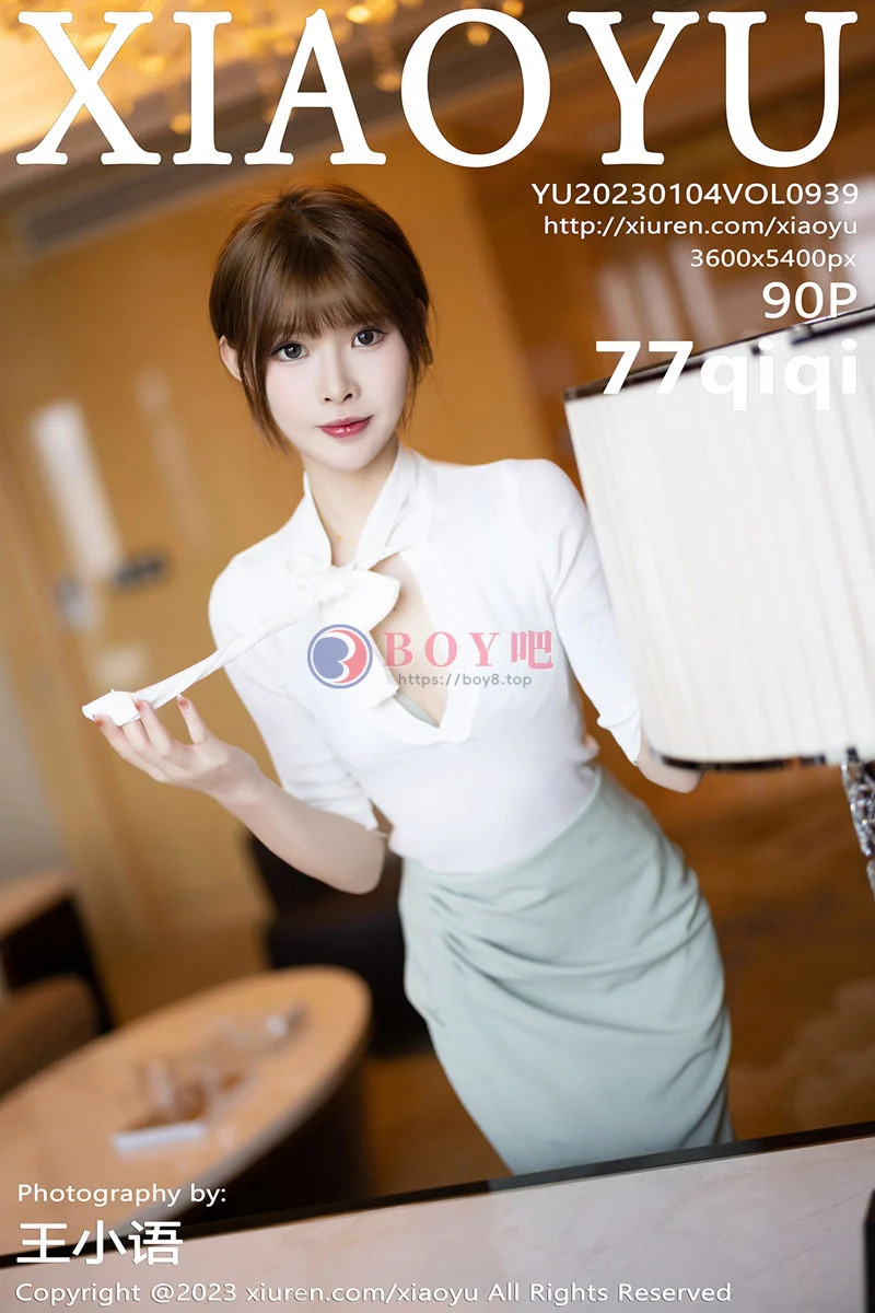 [XiaoYu语画界] Vol.939 模特77qiqi白色上衣配蓝短裙半脱露浅色内衣配原色丝袜诱惑写真-BOY吧