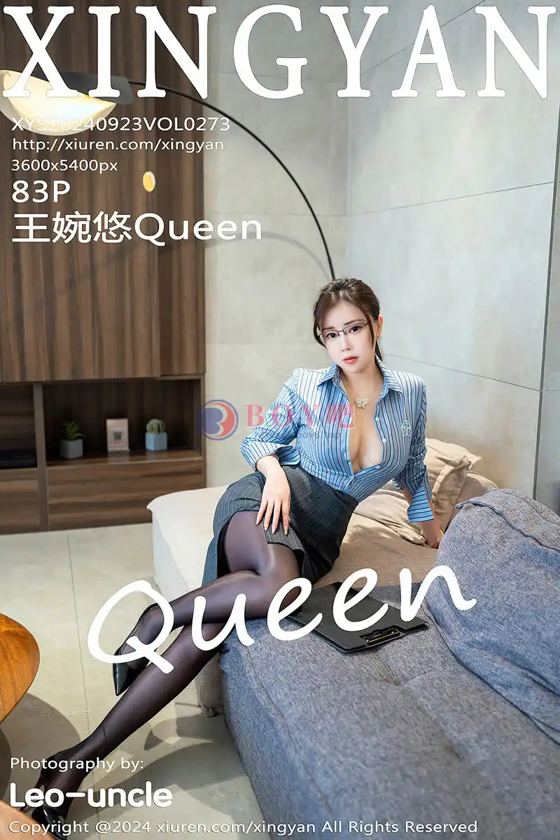 [XingYan星颜社] Vol.273 模特王婉悠Queen性感蓝色衬衫配开档黑丝秀惹火身材诱惑写真-BOY吧