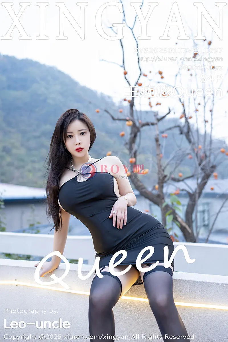 [XingYan星颜社] VOL.297 模特王婉悠Queen性感黑色连衣短裙配黑丝吊袜秀美腿诱惑写真-BOY吧