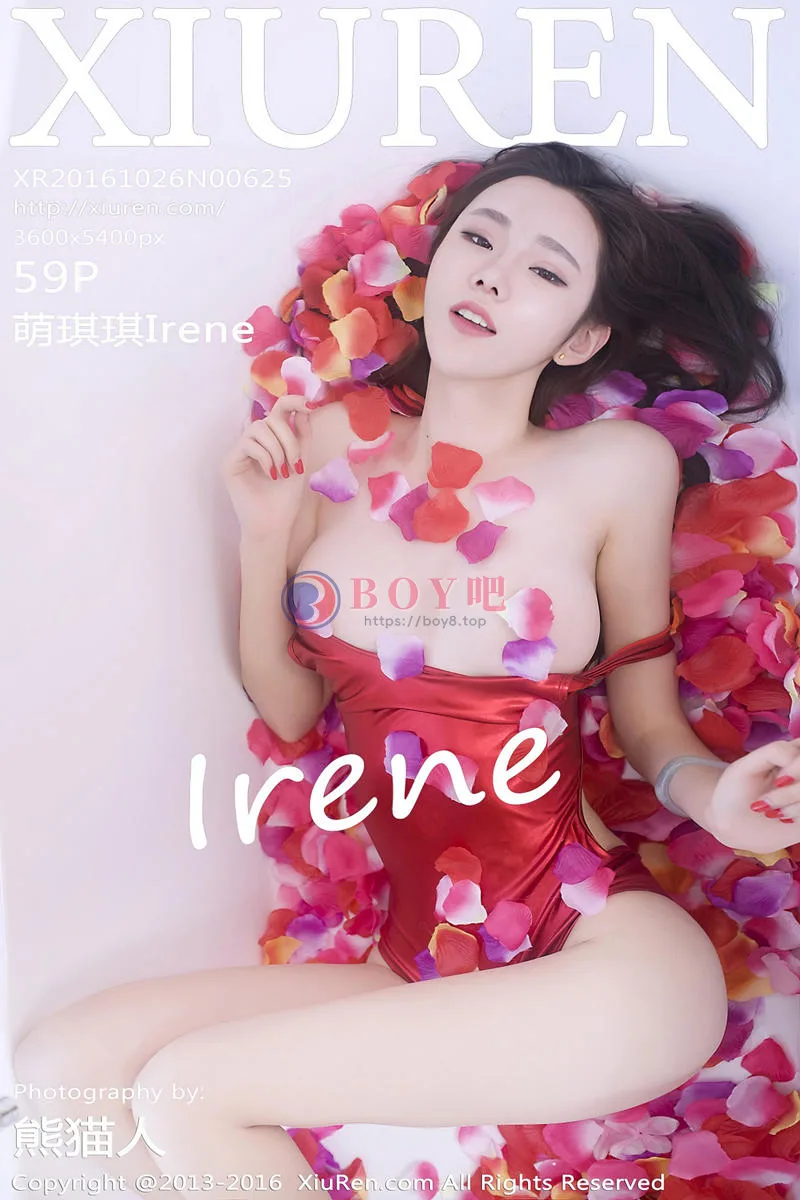 [XiuRen秀人网] No.625 嫩模萌琪琪Irene高叉猩红色连体比基尼半脱秀豪乳诱惑写真-BOY吧