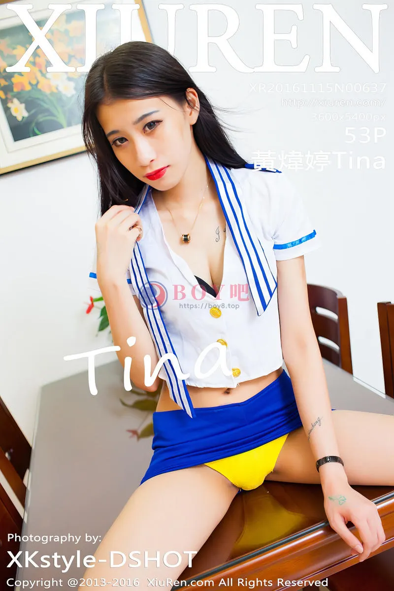 [XiuRen秀人网] No.637 嫩模黃煒婷Tina空乘制服蓝色短裙秀黄色内裤性感迷人写真 - BOY吧-BOY吧
