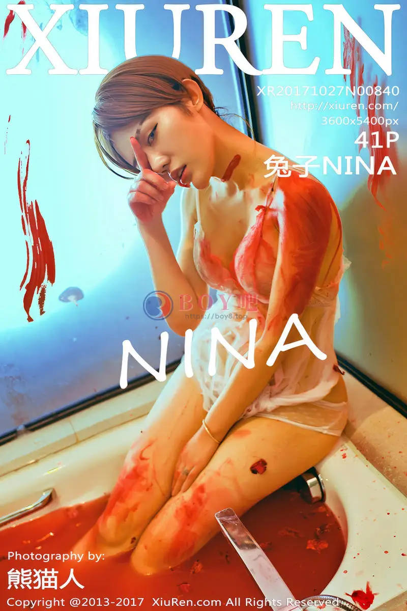 [XiuRen秀人网] No.840 嫩模兔子NINA万圣节主题半裸床单滚和血腥浴缸湿身诱惑写真-BOY吧