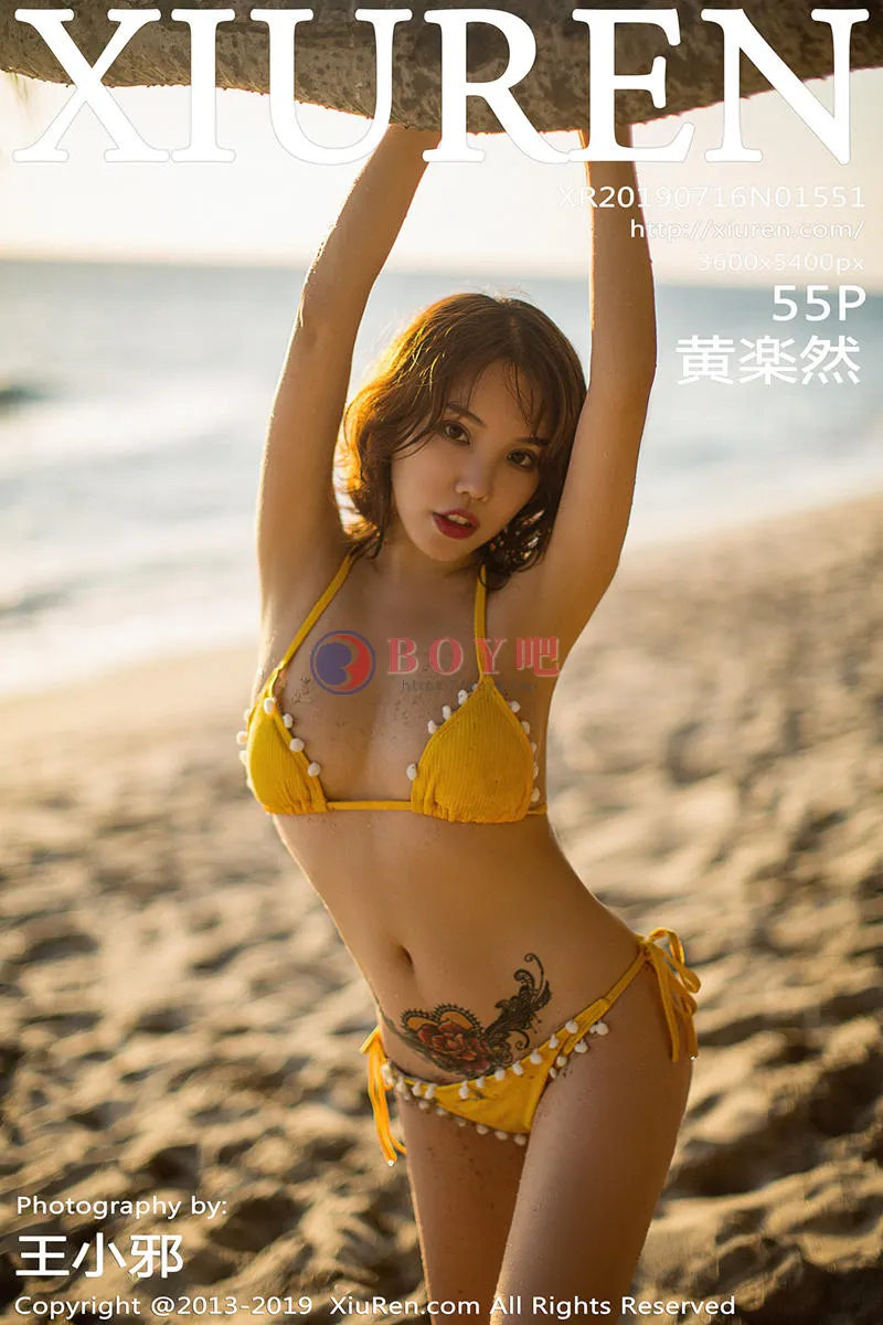 [XiuRen秀人网] No.1551 女神黄乐然户外沙滩金色比基尼半脱露豪乳撩人诱惑写真-BOY吧