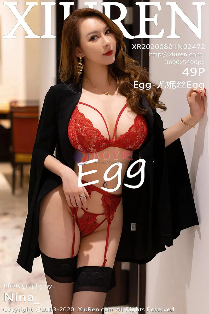 [XiuRen秀人网] No.2472 女神Egg-尤妮丝三亚旅拍私房红色蕾丝内衣配黑丝吊袜极致魅惑写真 - BOY吧-BOY吧