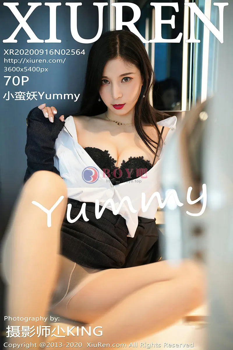 [XiuRen秀人网] No.2564 嫩模小蛮妖Yummy职场白衬衫黑短裙半脱露超薄肉丝裤袜诱惑写真-BOY吧