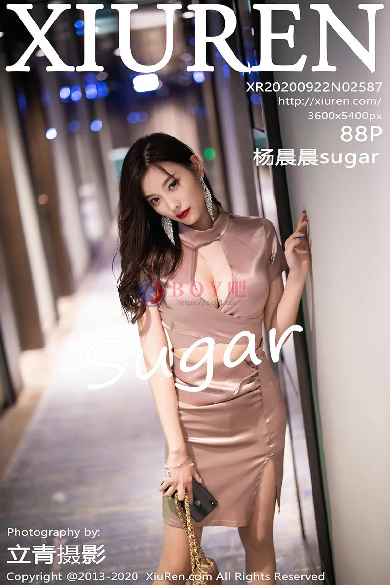[XiuRen秀人网] No.2587 女神杨晨晨sugar香槟色吊裙半撩露超薄肉丝裤袜秀翘臀诱惑写真-BOY吧