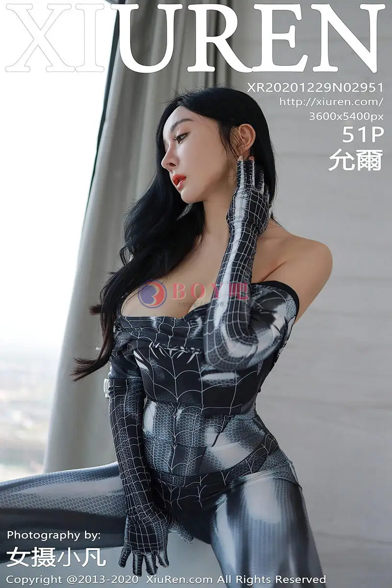 [XiuRen秀人网] No.2951 嫩模允爾蜘蛛侠服饰主题私房半脱露豪乳开档紧身服撩人诱惑写真-BOY吧