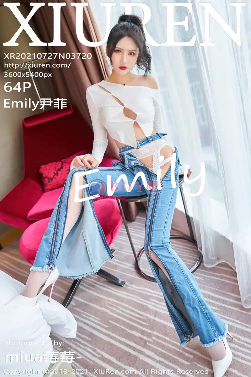 [XiuRen秀人网] NO.3720 模特Emily尹菲私房脱牛仔裤露蕾丝吊袜内衣秀完美身材诱惑写真-BOY吧