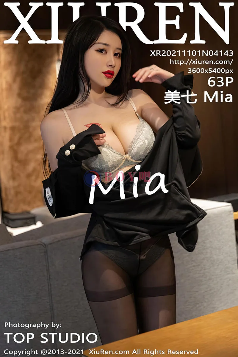 [XiuRen秀人网] NO.4143 模特美七Mia典雅黑丝主题私房半脱露透视内裤秀翘臀诱惑写真 - BOY吧-BOY吧