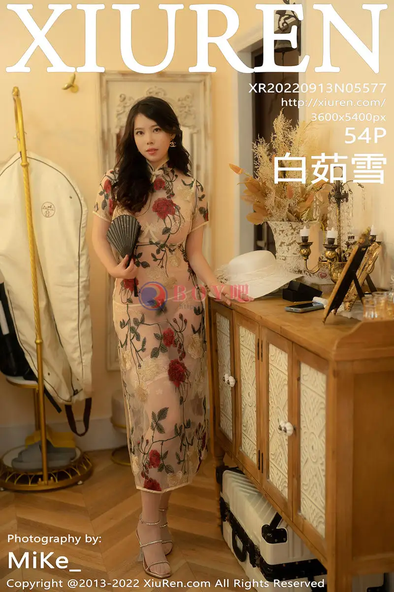 [XiuRen秀人网] No.5577 模特白茹雪私房浅色薄纱旗袍配原色丝袜秀惹火身材诱惑写真 - BOY吧-BOY吧