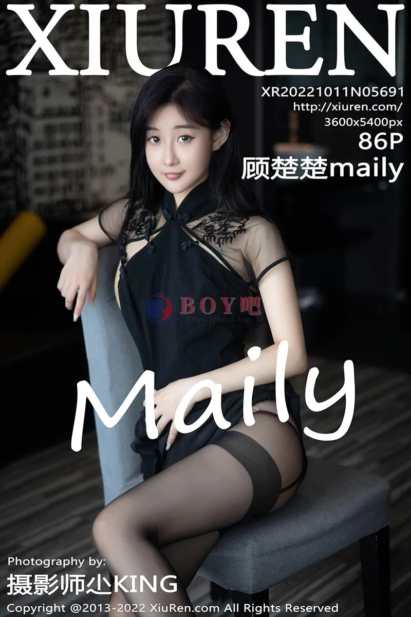 [XiuRen秀人网] No.5691 模特顾楚楚maily性感黑色旗袍服配魅惑黑丝秀美腿甜美迷人写真-BOY吧