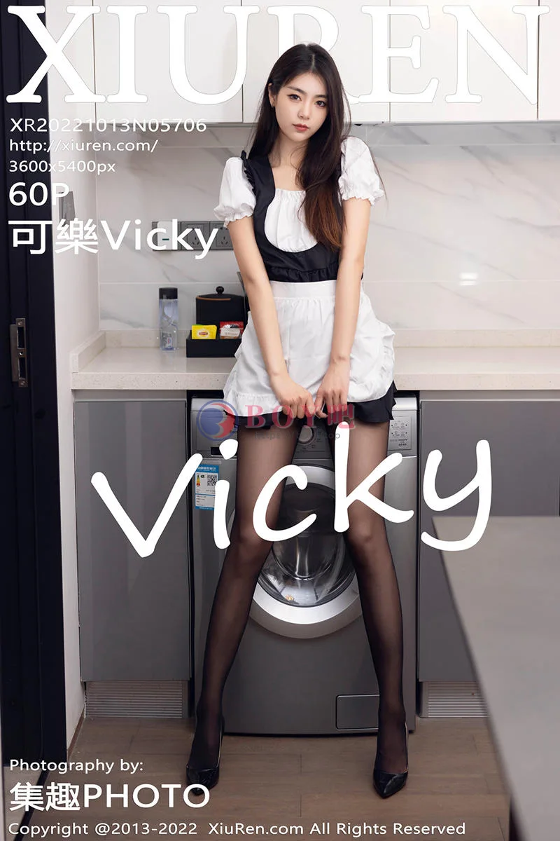 [XiuRen秀人网] No.5706 模特可乐Vicky黑白拼色厨娘服饰配超薄黑丝秀苗条身材性感写真-BOY吧