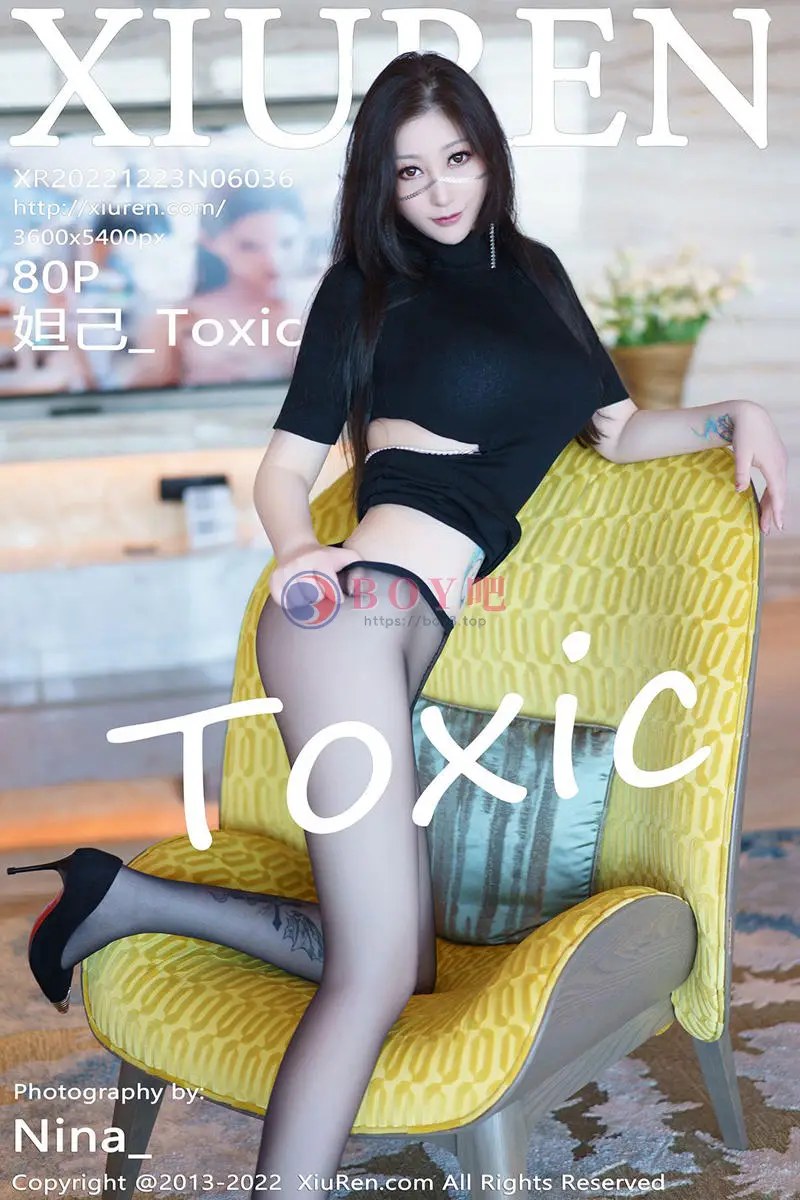 [XiuRen秀人网] No.6036 女神妲己_Toxic黑色收身衣配超薄无内黑丝秀翘臀美腿诱惑写真 - BOY吧-BOY吧