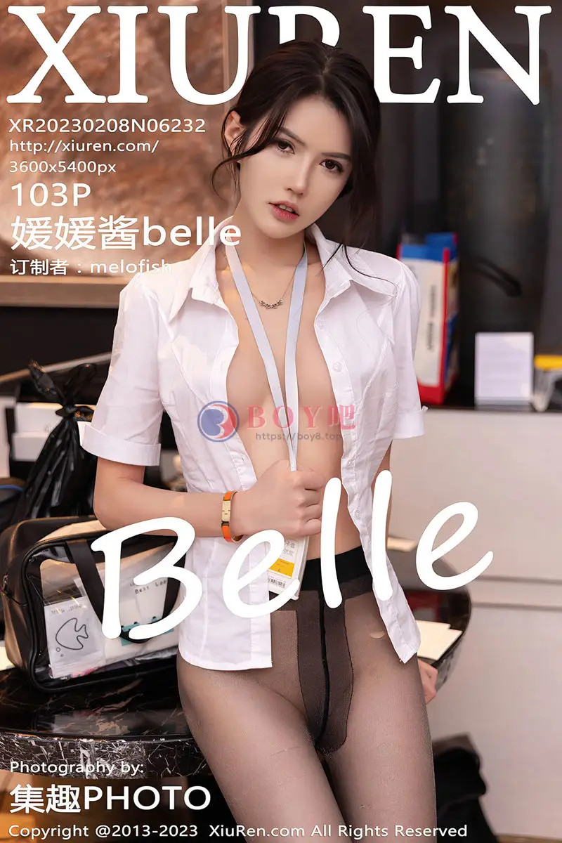 [XiuRen秀人网] No.6232 模特媛媛酱belle性感白T配暗红色短裙露超薄无内黑丝诱惑写真-BOY吧