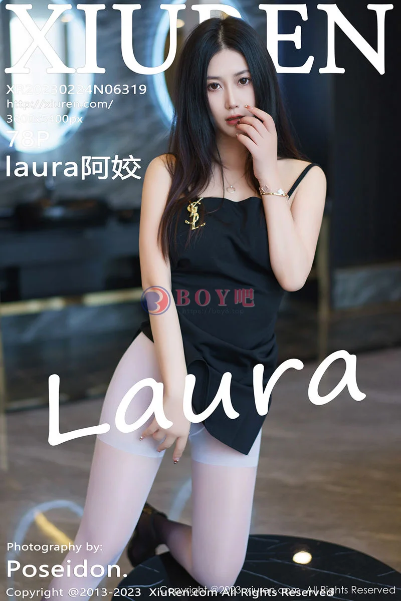 [XiuRen秀人网] No.6319 模特laura阿姣黑色吊带连衣短裙配渐变丝袜秀完美身材诱惑写真-BOY吧