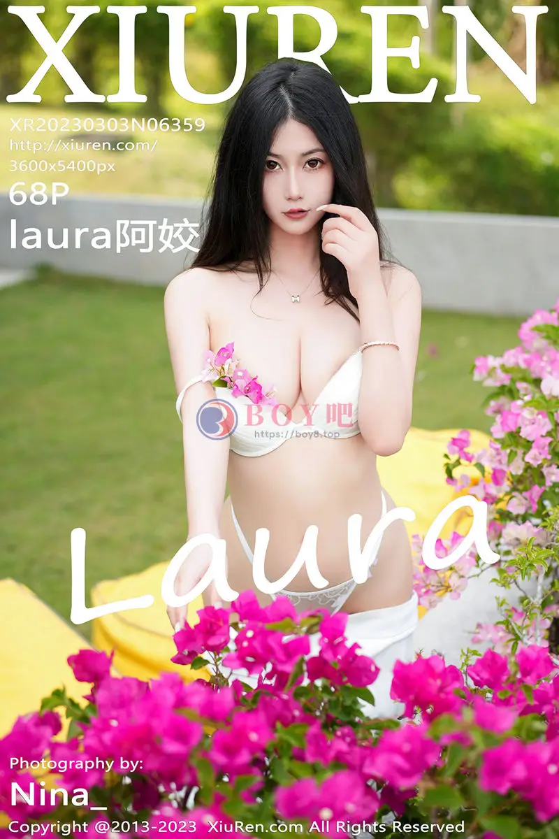 [XiuRen秀人网] No.6359 模特laura阿姣蓝色短款上衣配白色长裤半脱秀丰满身材诱惑写真-BOY吧