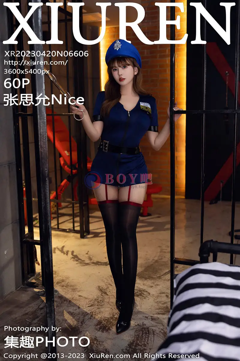 [XiuRen秀人网] No.6606 模特张思允Nice脱蓝色情趣制服露性感内衣配黑丝吊袜诱惑写真-BOY吧
