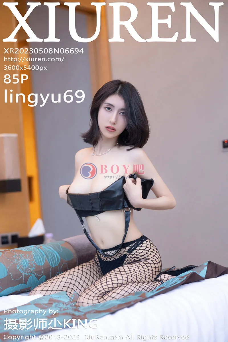 [XiuRen秀人网] No.6694 模特Lingyu69性感黑色服饰配黑网格袜秀惹火身材迷人诱惑写真-BOY吧