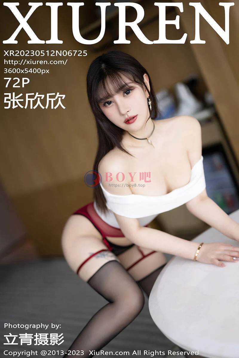 [XiuRen秀人网] No.6725 模特张欣欣白色上衣配黑皮短裙露黑丝吊袜秀曼妙身姿诱惑写真-BOY吧