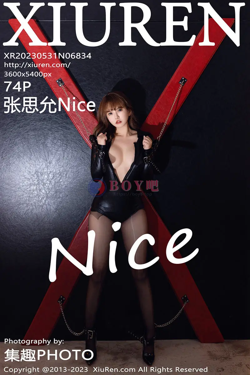[XiuRen秀人网] No.6834 模特张思允Nice黑色皮质高开叉连体衣配超薄黑丝迷人诱惑写真-BOY吧