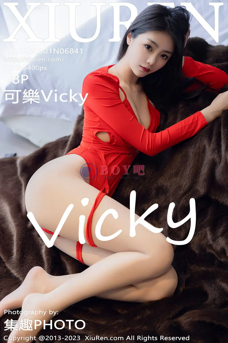 [XiuRen秀人网] No.6841 模特可乐Vicky性感红色连体衣配原色丝袜秀美腿撩人诱惑写真-BOY吧