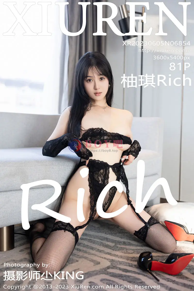 [XiuRen秀人网] No.6854 模特柚琪Rich性感黑色蕾丝情趣服配网格袜秀惹火身材诱惑写真 - BOY吧-BOY吧