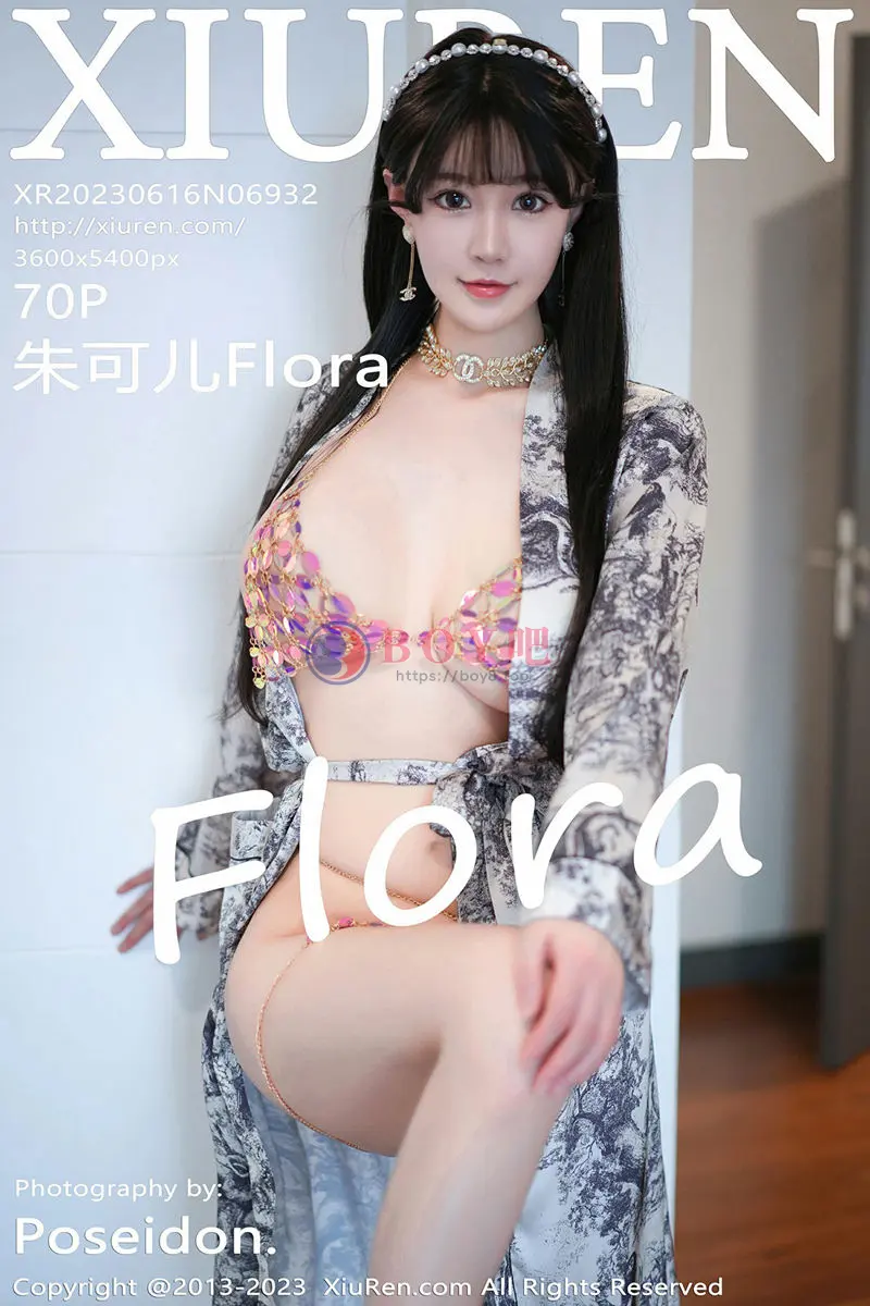 [XiuRen秀人网] No.6932 女神朱可儿Flora脱灰色睡袍露性感花色内衣秀丰满身材诱惑写真-BOY吧