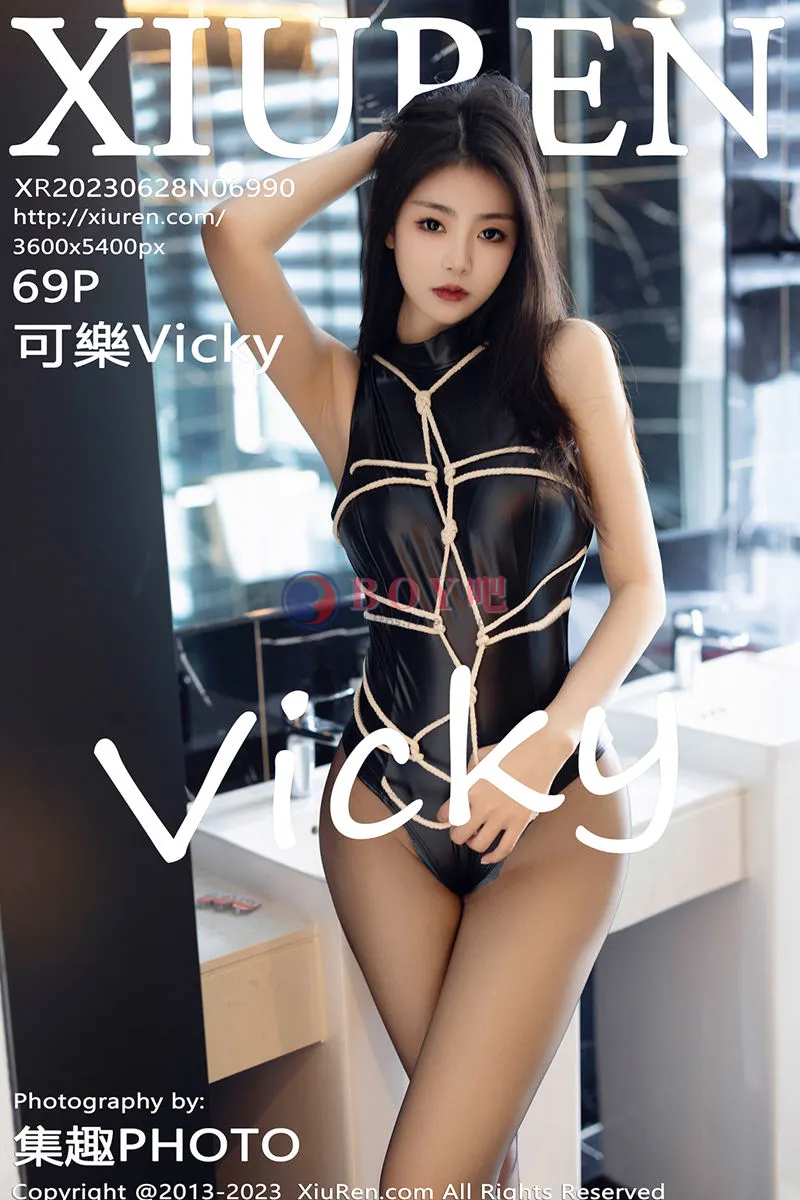 [XiuRen秀人网] No.6990 模特可乐Vicky性感黑色高开叉服饰配超薄黑丝捆绑艺诱惑写真-BOY吧