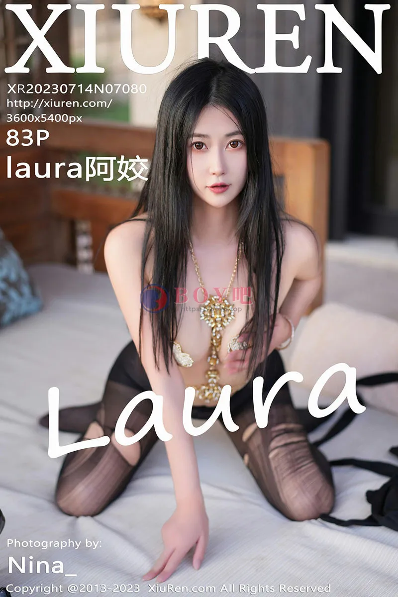 [XiuRen秀人网] No.7080 模特laura阿姣性感黑色连衣短裙配开档黑丝秀翘臀美腿诱惑写真-BOY吧