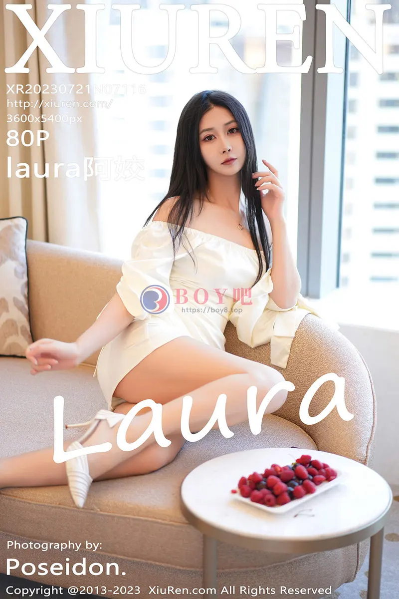 [XiuRen秀人网] No.7116 模特laura阿姣性感白色露肩连衣裙半脱露豪乳遮点极致诱惑写真-BOY吧