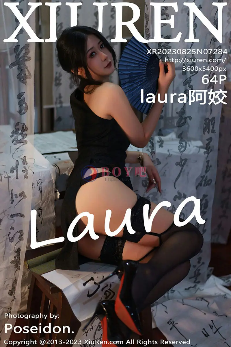 [XiuRen秀人网] No.7284 模特laura阿姣性感黑色旗袍配黑色蕾丝吊袜秀曼妙身姿诱惑写真-BOY吧