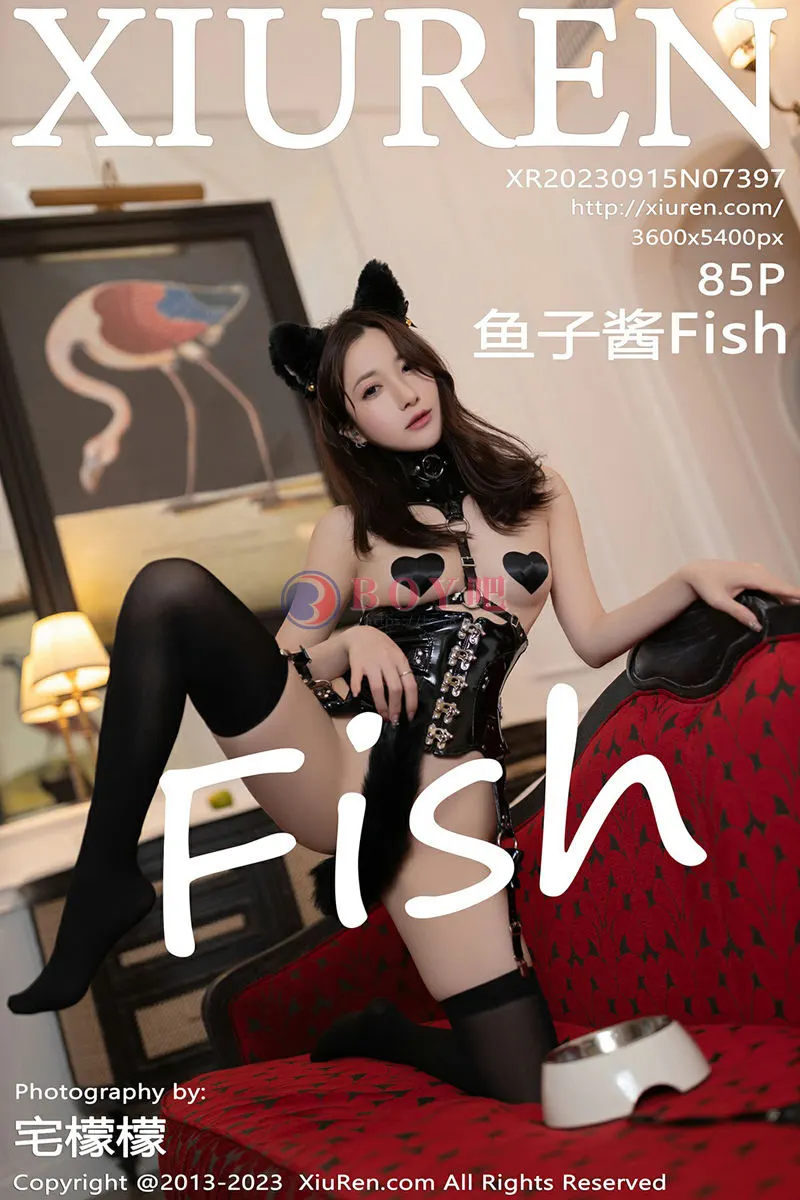 [XiuRen秀人网] No.7397 模特鱼子酱Fish小狗装扮性感黑色皮质服饰配黑丝吊袜诱惑写真 - BOY吧-BOY吧