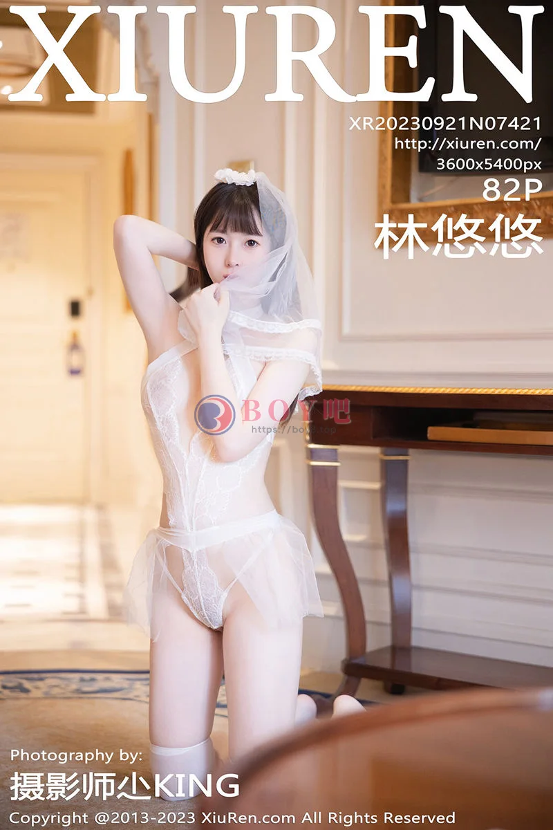 [XiuRen秀人网] No.7421 模特林悠悠性感白色情趣婚纱服饰配白丝袜秀曼妙身姿诱惑写真-BOY吧