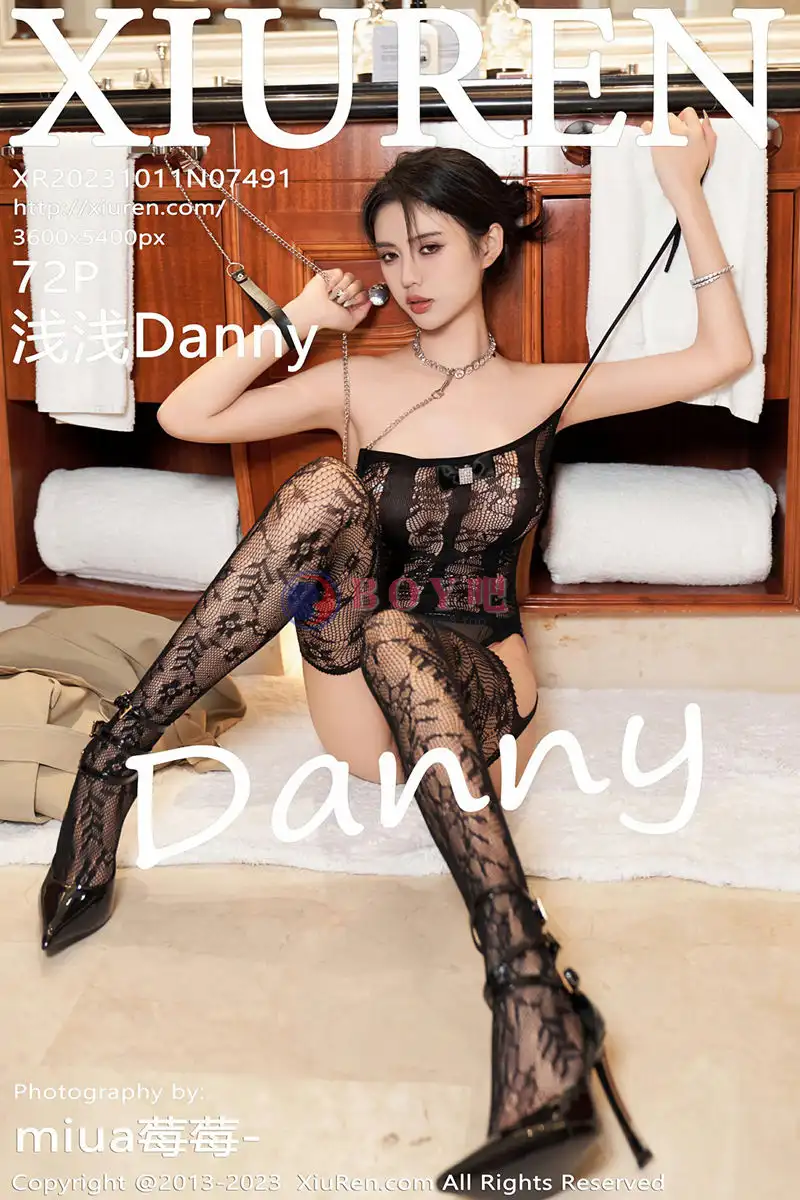 [XiuRen秀人网] No.7491 模特浅浅Danny性感黑色蕾丝情趣服饰配黑丝网袜撩人诱惑写真-BOY吧