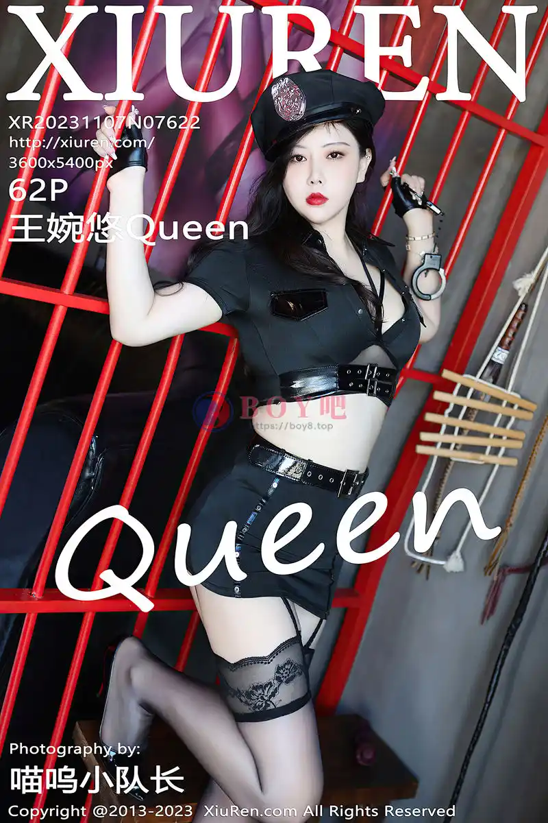 [XiuRen秀人网] No.7622 模特王婉悠Queen黑色情趣制服露蕾丝内衣配黑丝吊袜诱惑写真-BOY吧