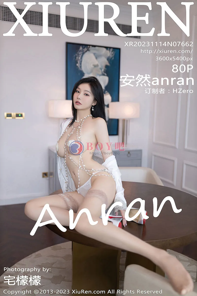 [XiuRen秀人网] No.7662 模特安然anran白色睡裙露性感珍珠情趣服饰秀豪乳遮点诱惑写真-BOY吧