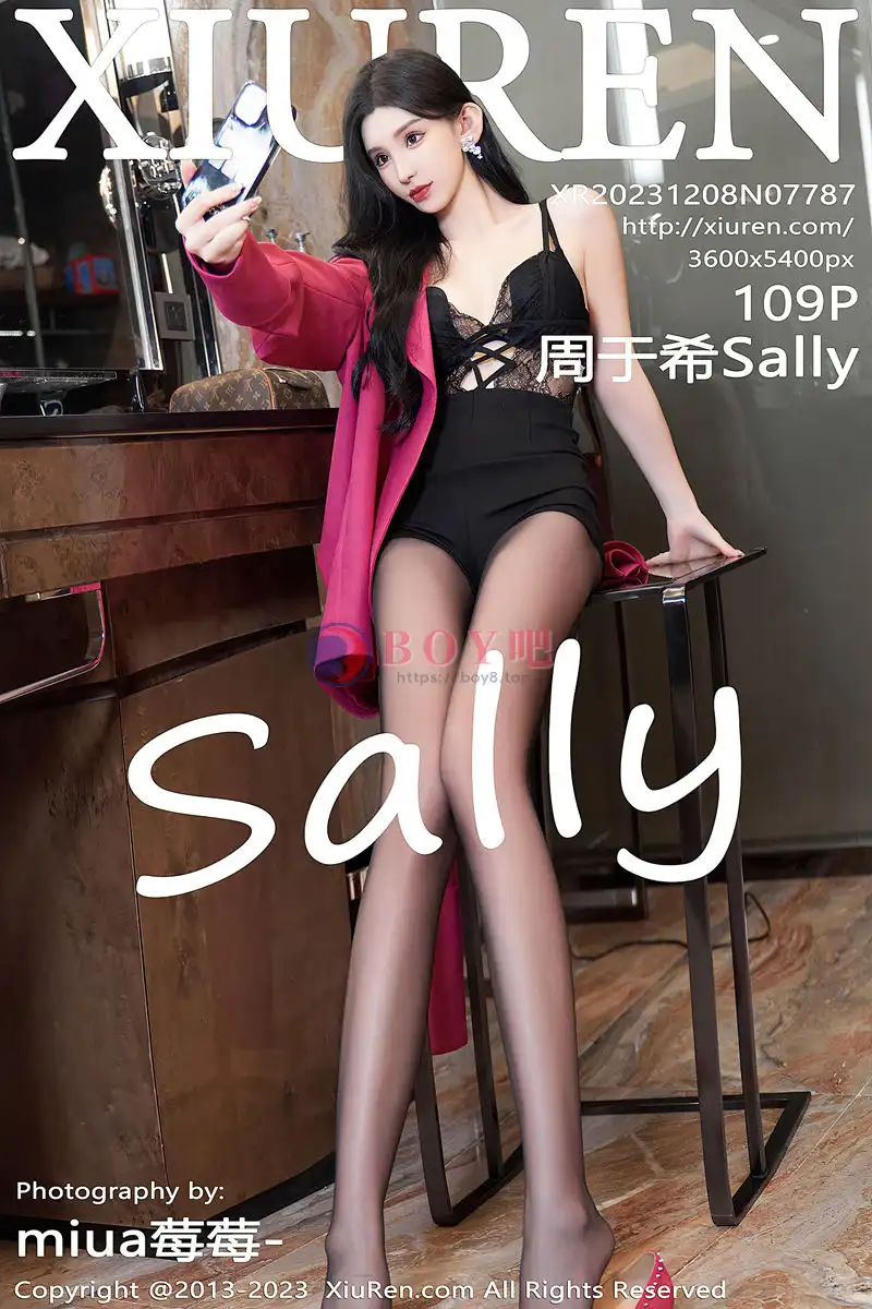 [XiuRen秀人网] No.7787 女神周于希Sally性感黑色蕾丝情趣内衣配超薄黑丝极致魅惑写真-BOY吧