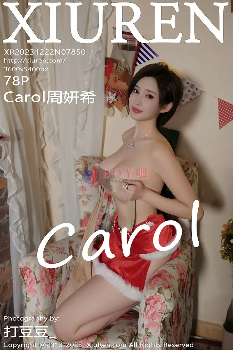 [XiuRen秀人网] No.7850 女神Carol周妍希性感红色圣诞女郎服饰配闪亮肉丝迷人诱惑写真 - BOY吧-BOY吧