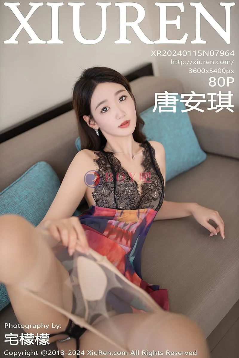 [XiuRen秀人网] No.7964 模特唐安琪性感拼色连衣长裙露黑色蕾丝内衣秀曼妙身姿诱惑写真-BOY吧