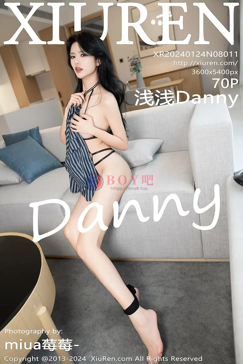 [XiuRen秀人网] No.8011 模特浅浅Danny黑色条纹衬衫配短裙露性感黑色情趣内衣诱惑写真-BOY吧