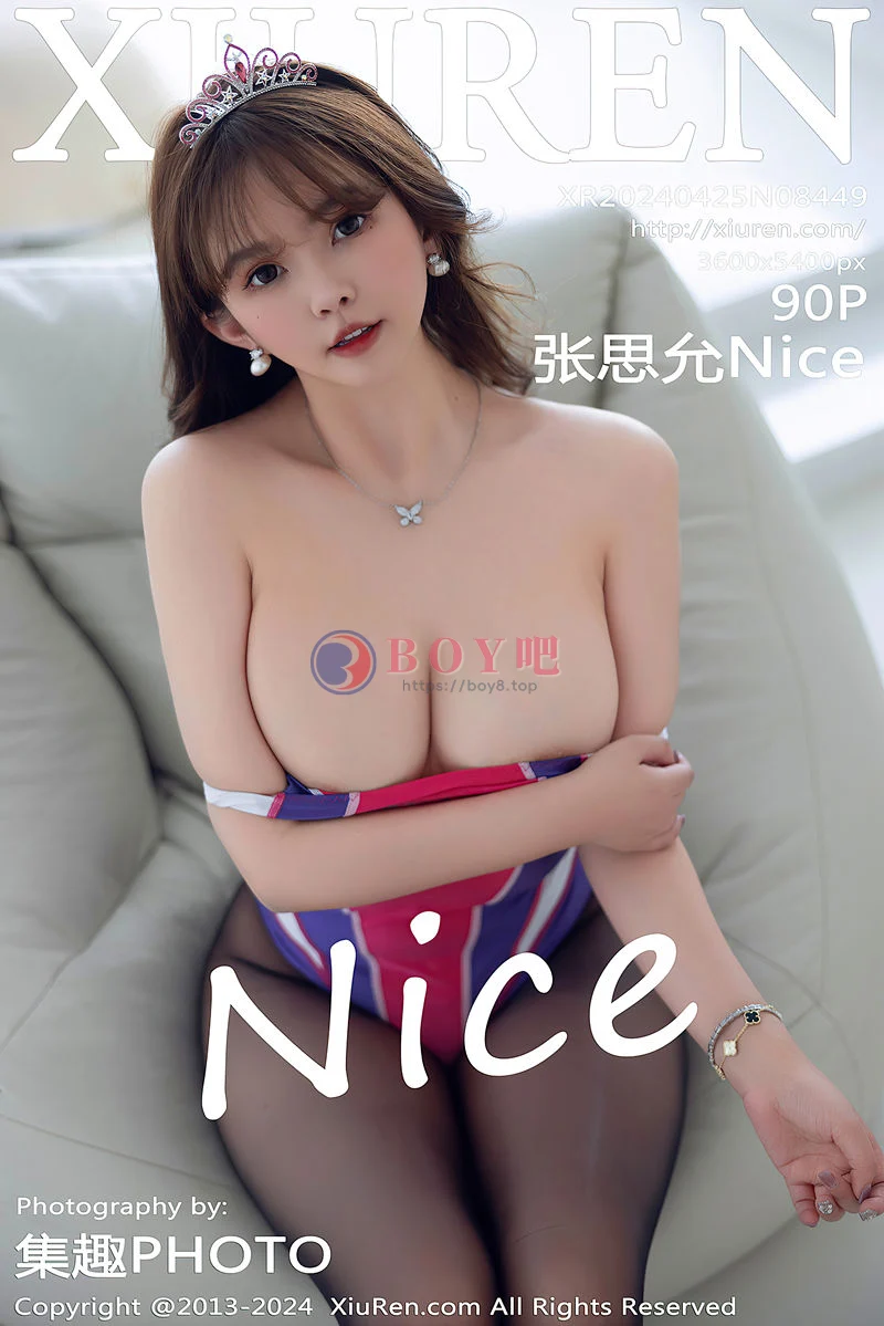 [XiuRen秀人网] No.8449 模特张思允Nice性感花色高叉连体衣配超薄黑丝秀美腿诱惑写真-BOY吧